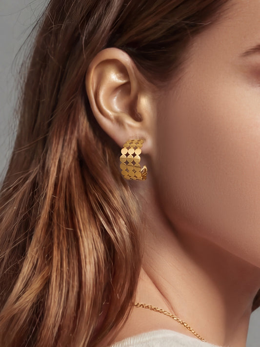 316L Stainless Steel Elegant Interlocking Geometric C-Hoop Earrings - Image 5