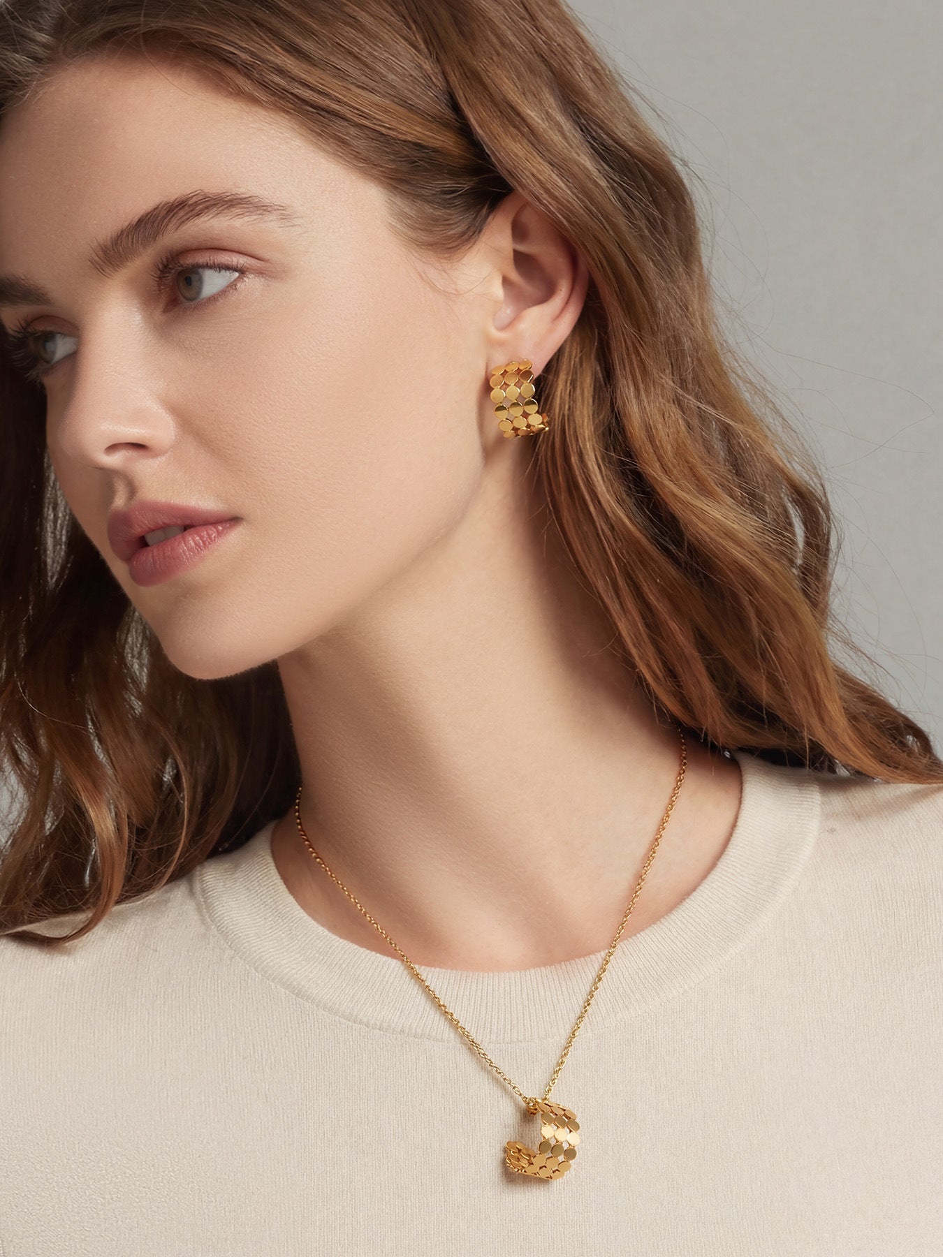 316L Stainless Steel Elegant Interlocking Geometric C-Hoop Earrings - Image 6