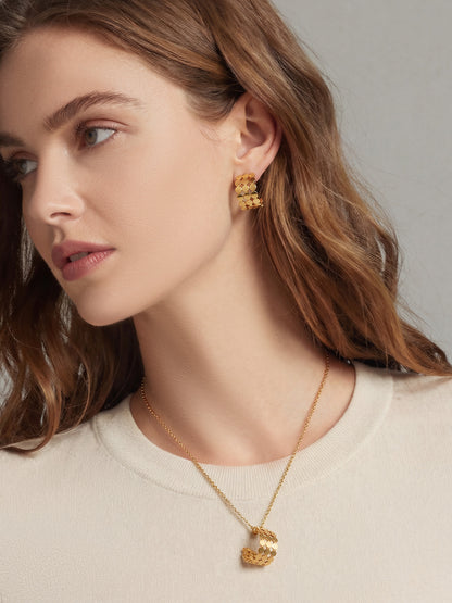 316L Stainless Steel Elegant Interlocking Geometric C-Hoop Earrings - Image 6