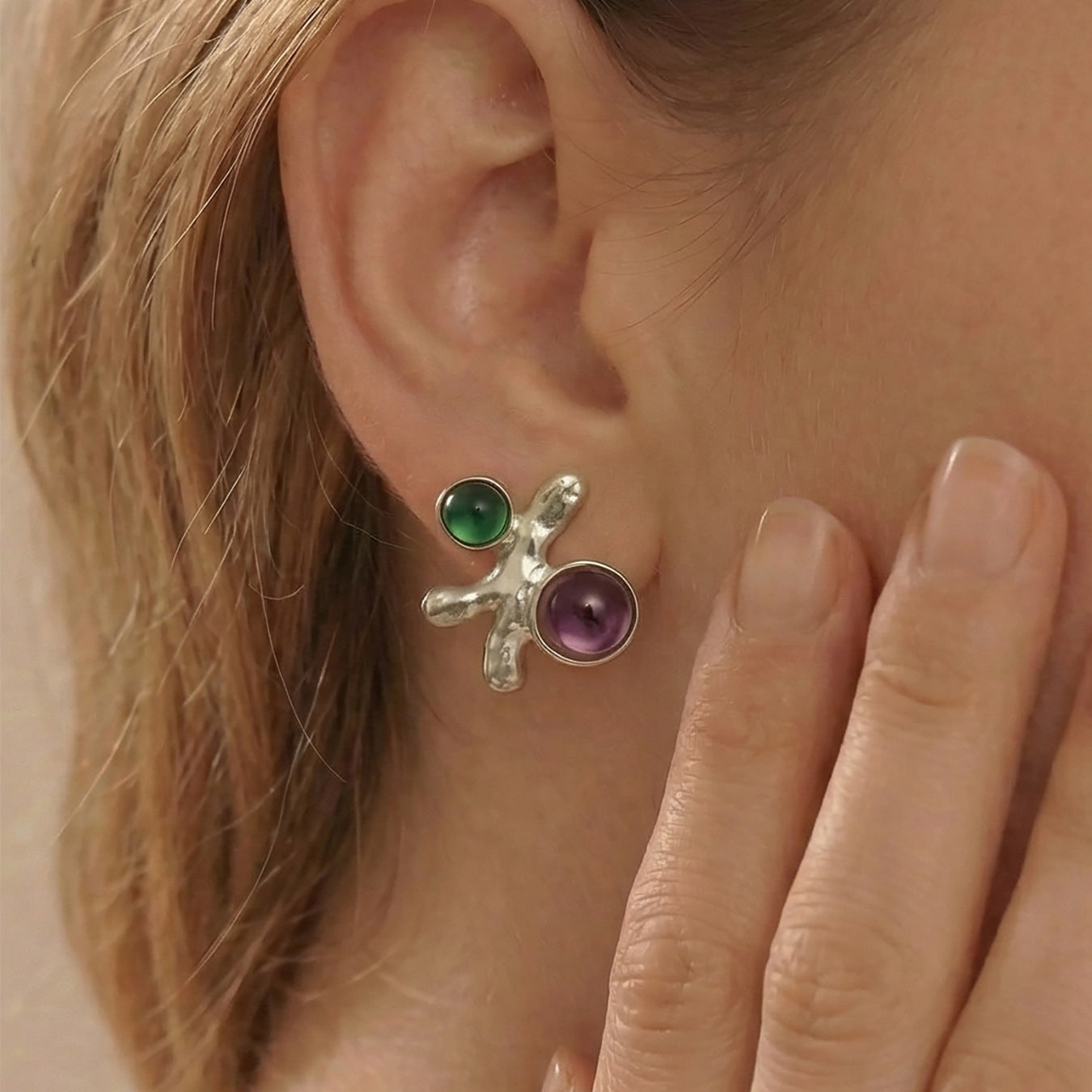 316L Stainless Steel Elegant Irregular Textured Branch Stud Earrings - Image 2