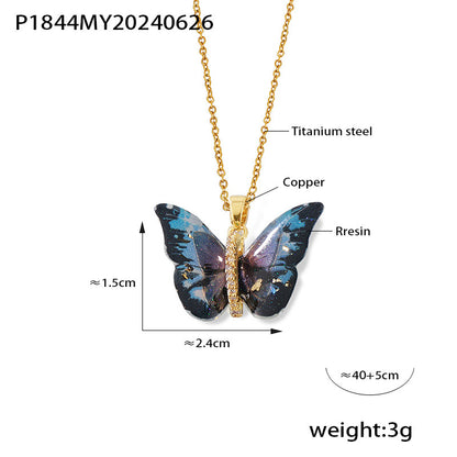 316L Stainless Steel Elegant Multi-color Resin Butterfly Charm Necklace with Zircon Accents - Image 10