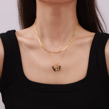 316L Stainless Steel Elegant Multi-color Resin Butterfly Charm Necklace with Zircon Accents - Image 5