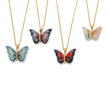 316L Stainless Steel Elegant Multi-color Resin Butterfly Charm Necklace with Zircon Accents - Image 8