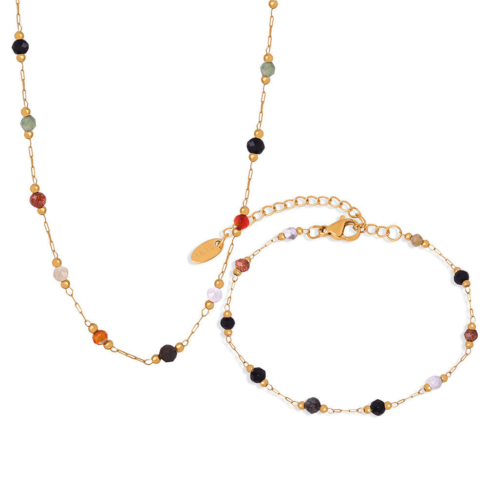 316L Stainless Steel Elegant Natural Handmade Beaded Necklace & Bracelet Set - Image 6