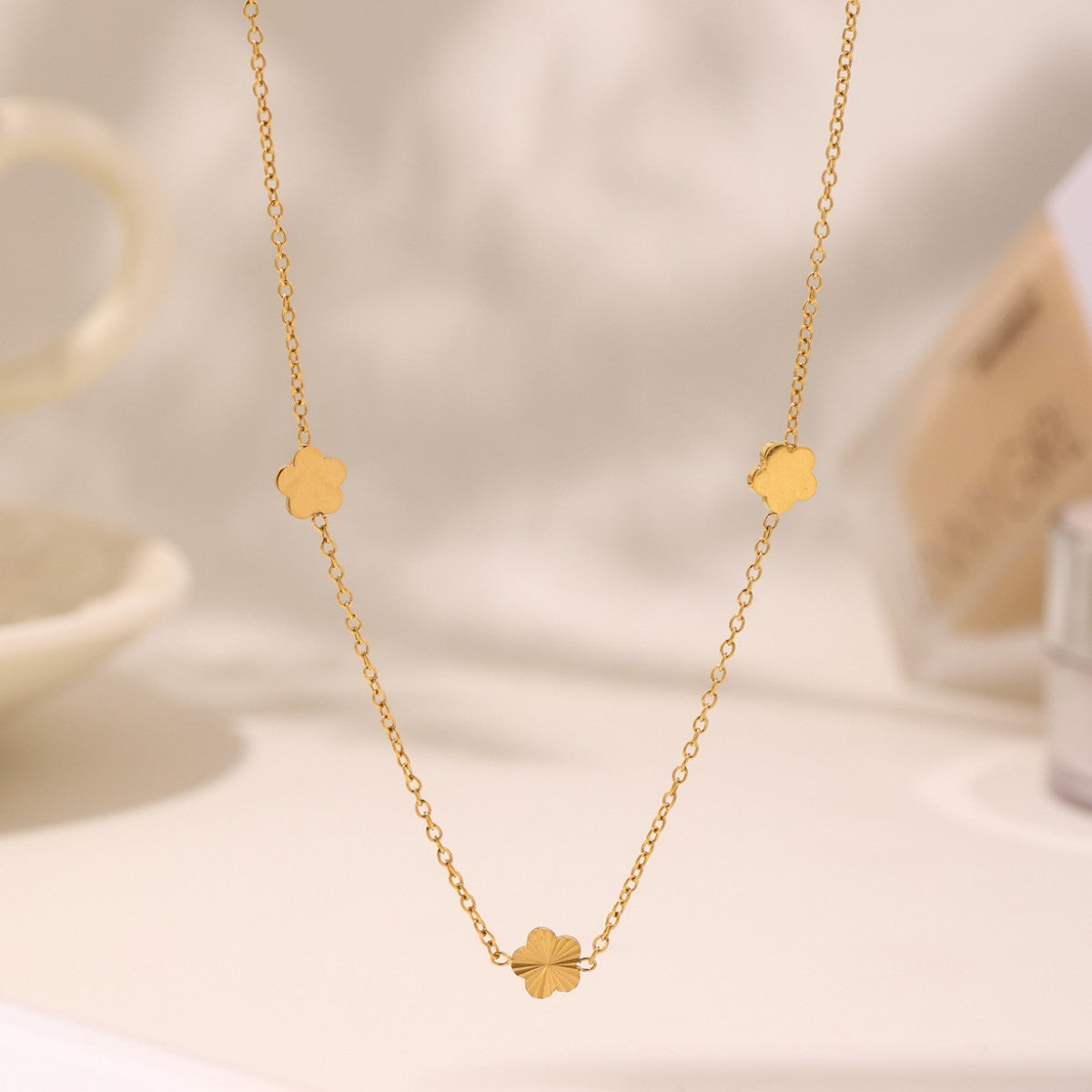 316L Stainless Steel Elegant Small Flower Tassel Necklace & Earrings Set - Image 1