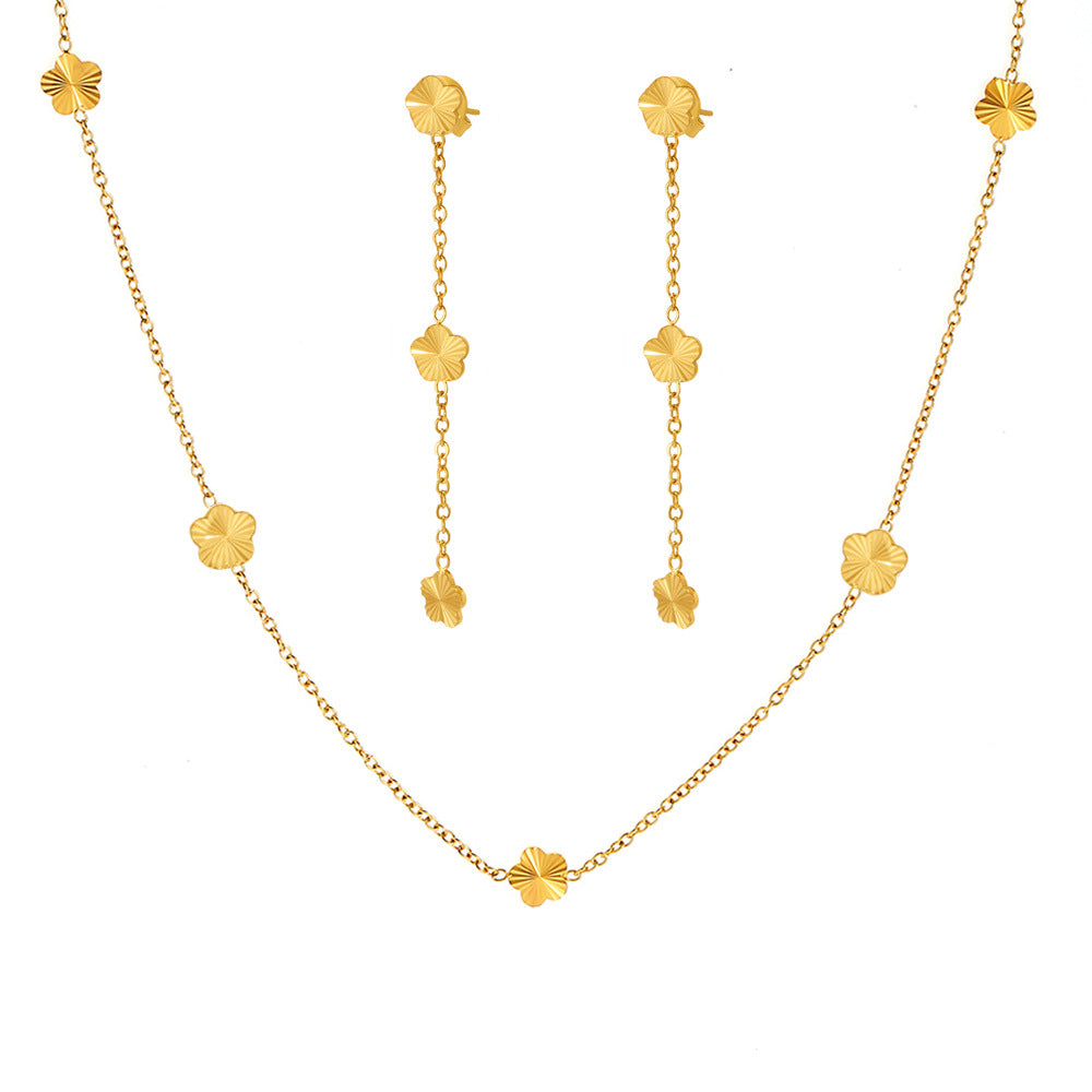 316L Stainless Steel Elegant Small Flower Tassel Necklace & Earrings Set - Image 11