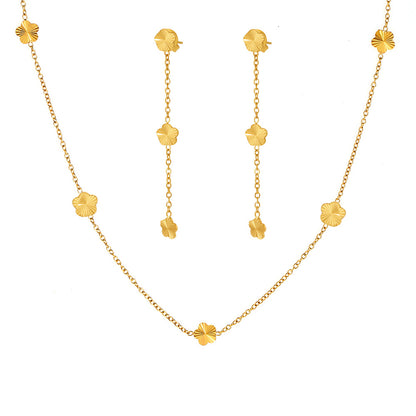 316L Stainless Steel Elegant Small Flower Tassel Necklace & Earrings Set - Image 11