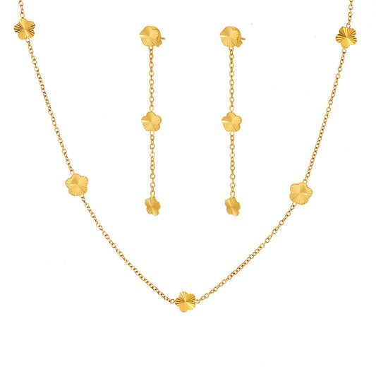 316L Stainless Steel Elegant Small Flower Tassel Necklace & Earrings Set - Image 11