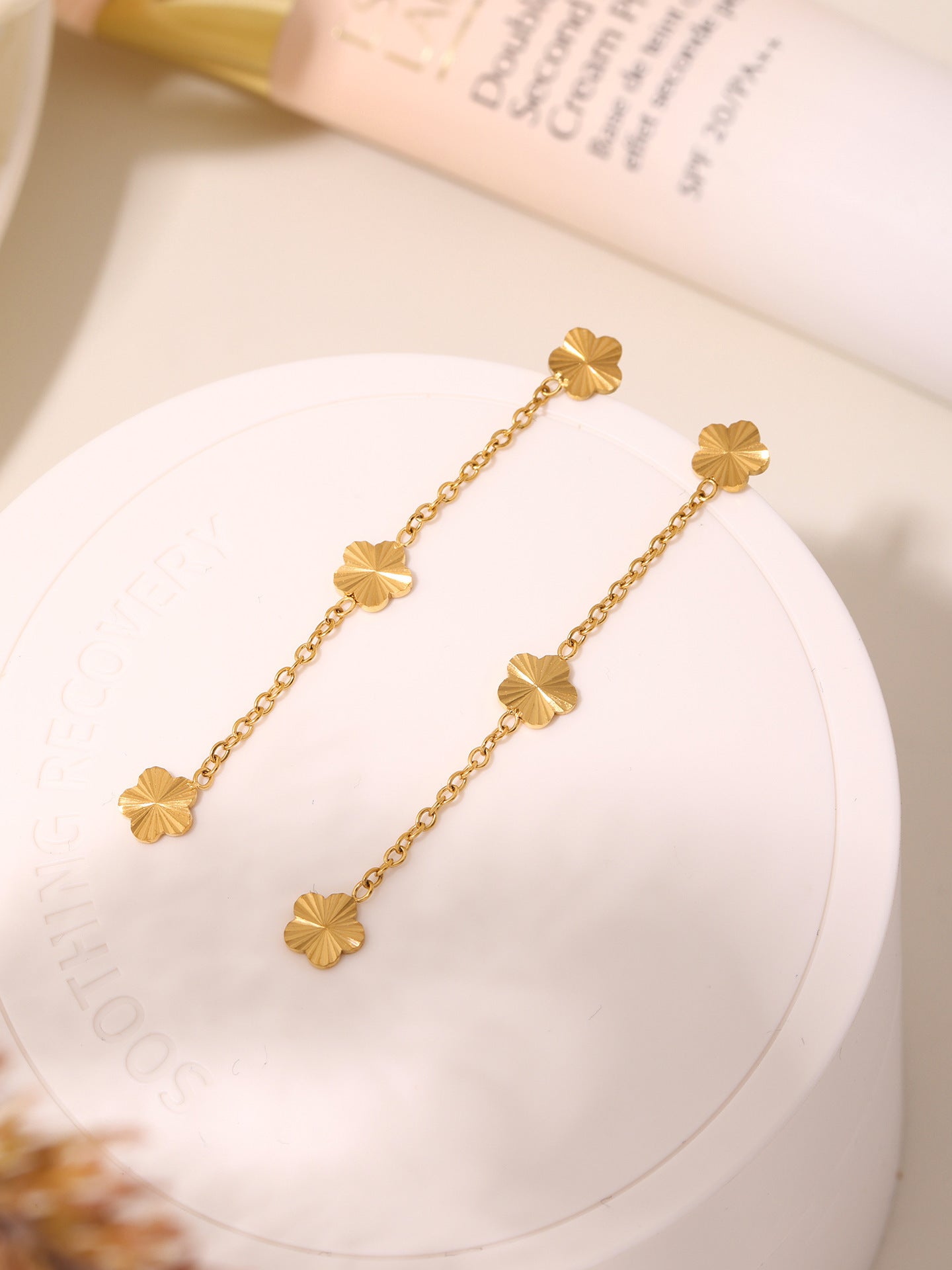 316L Stainless Steel Elegant Small Flower Tassel Necklace & Earrings Set - Image 2