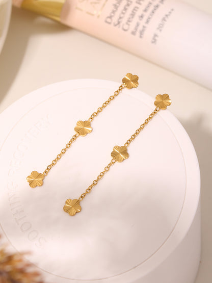 316L Stainless Steel Elegant Small Flower Tassel Necklace & Earrings Set - Image 2