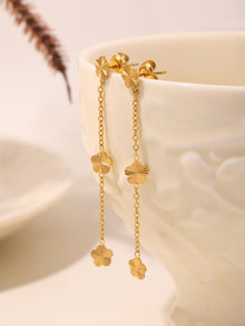 316L Stainless Steel Elegant Small Flower Tassel Necklace & Earrings Set - Image 4