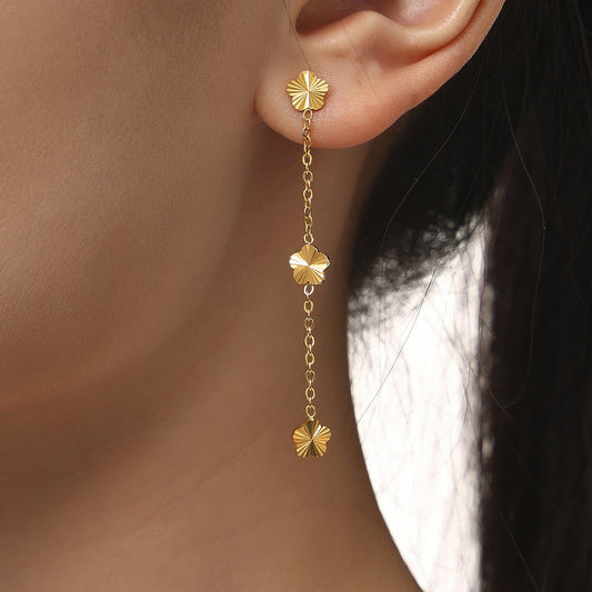 316L Stainless Steel Elegant Small Flower Tassel Necklace & Earrings Set - Image 8