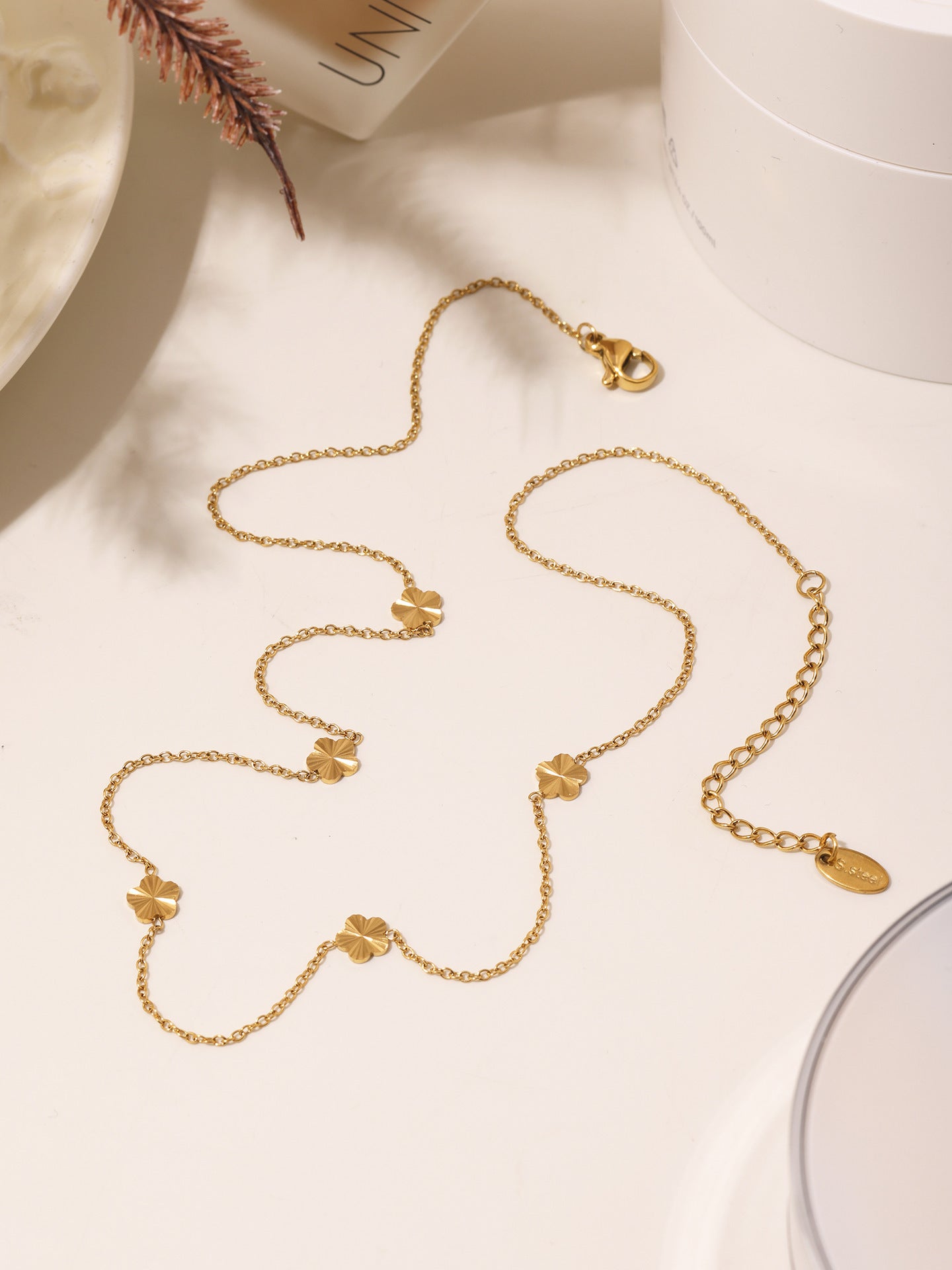 316L Stainless Steel Elegant Small Flower Tassel Necklace & Earrings Set - Image 9