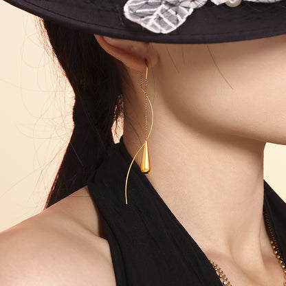 316L Stainless Steel Elegant Waterdrop Tassel Dangle Earrings - Image 3