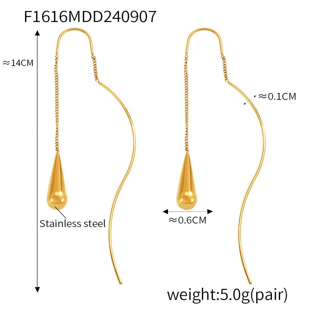 316L Stainless Steel Elegant Waterdrop Tassel Dangle Earrings - Image 4