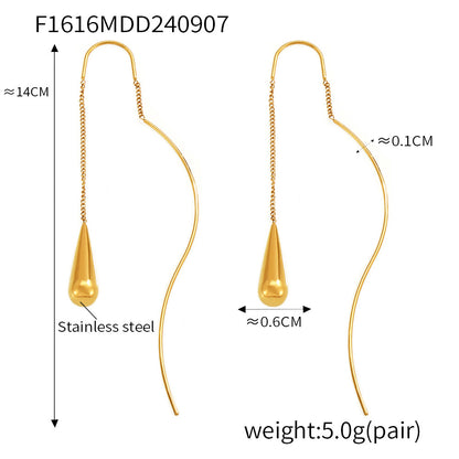 316L Stainless Steel Elegant Waterdrop Tassel Dangle Earrings - Image 4