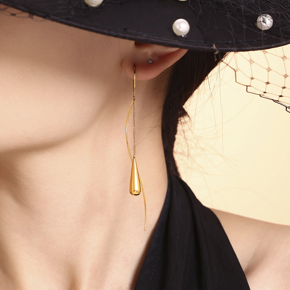 316L Stainless Steel Elegant Waterdrop Tassel Dangle Earrings - Image 5