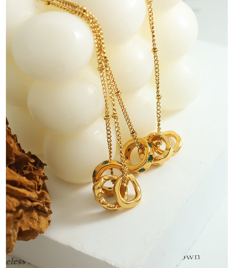 316L Stainless Steel Elegant Zircon Interlocking Rings Necklace - Image 2