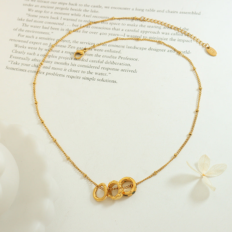 316L Stainless Steel Elegant Zircon Interlocking Rings Necklace - Image 3