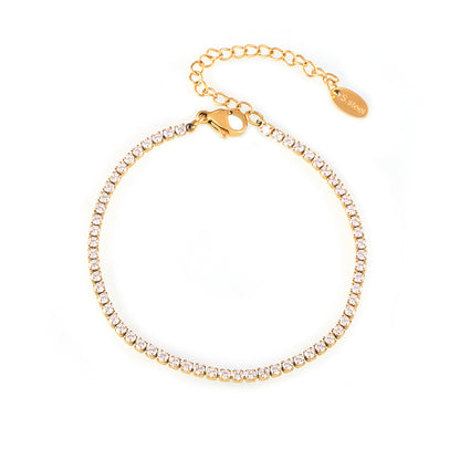 316L stainless steel elegant zircon pave stardust bracelet in gold color on white background