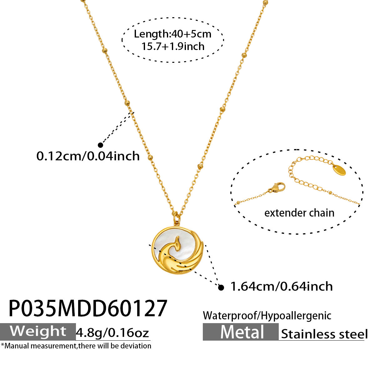 316L Stainless Steel Embossed Phoenix Mother-of-Pearl Clavicle Necklace - Image 4