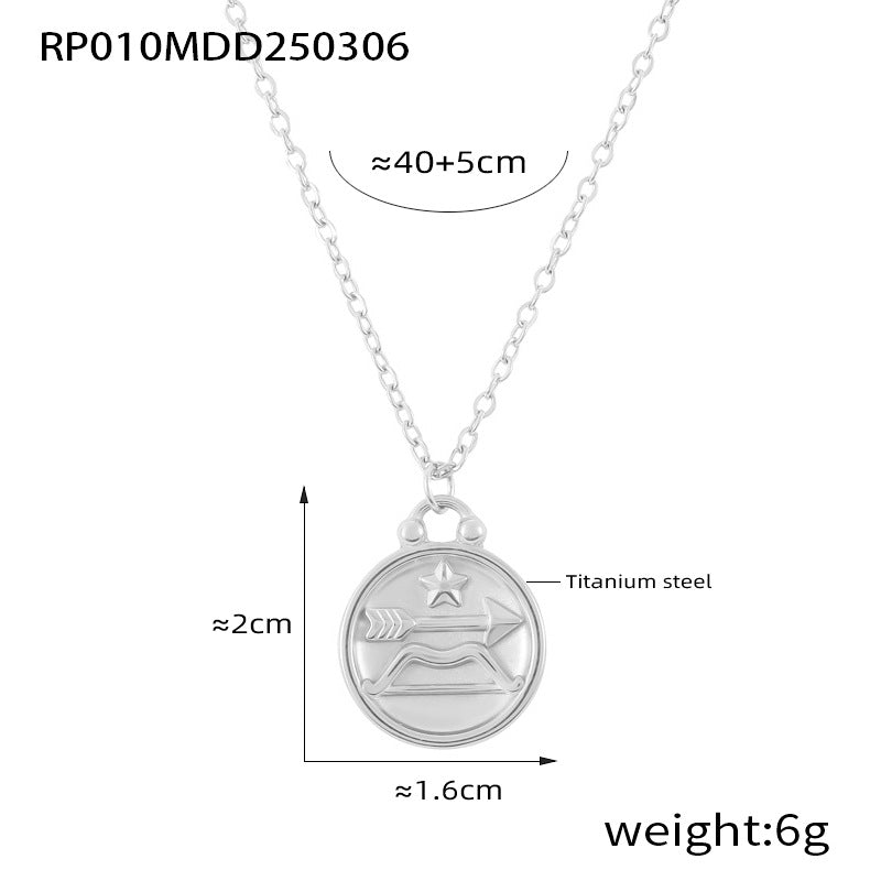 316L Stainless Steel Embossed Zodiac Medallion Necklace - Image 1