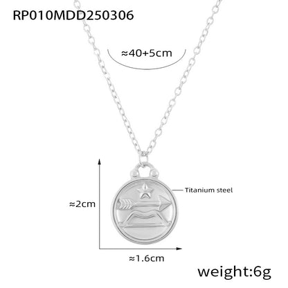 316L Stainless Steel Embossed Zodiac Medallion Necklace - Image 1