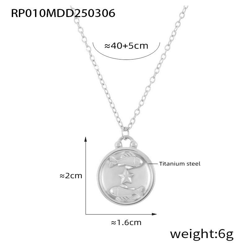 316L Stainless Steel Embossed Zodiac Medallion Necklace - Image 10