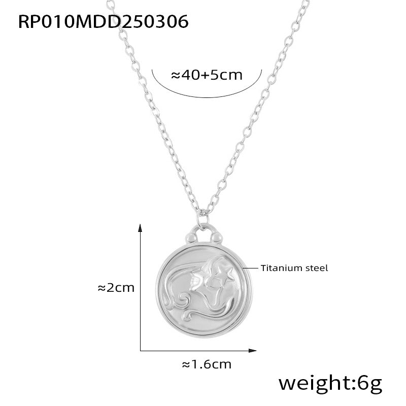316L Stainless Steel Embossed Zodiac Medallion Necklace - Image 11