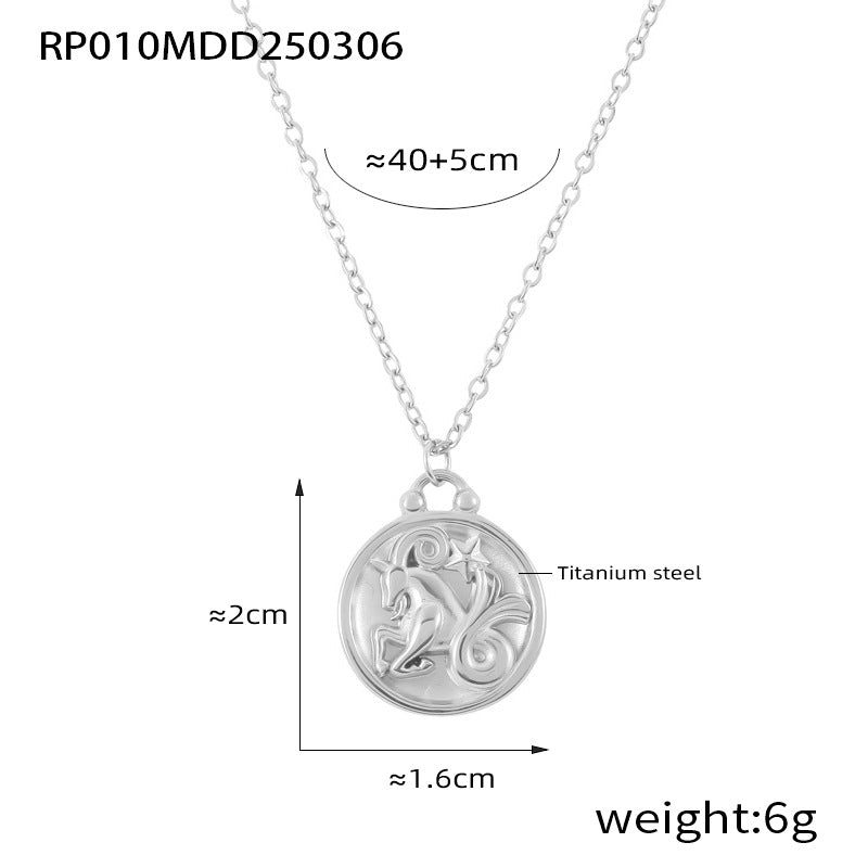316L Stainless Steel Embossed Zodiac Medallion Necklace - Image 12