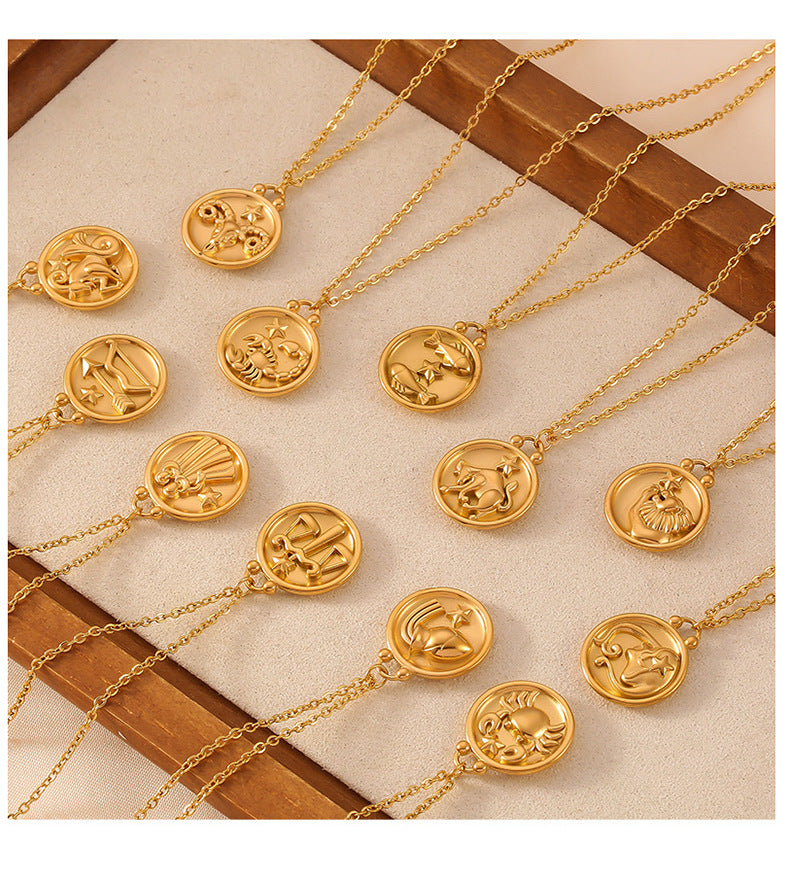 316L Stainless Steel Embossed Zodiac Medallion Necklace - Image 13
