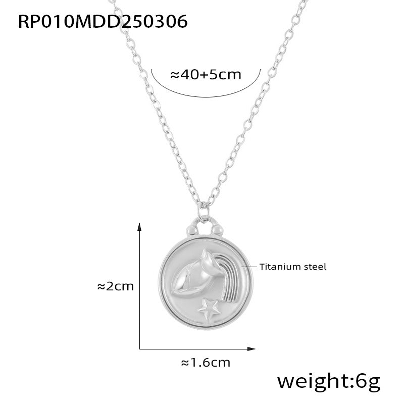 316L Stainless Steel Embossed Zodiac Medallion Necklace - Image 14
