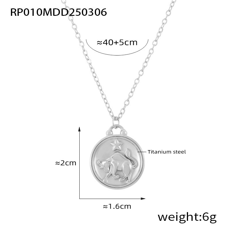 316L Stainless Steel Embossed Zodiac Medallion Necklace - Image 17