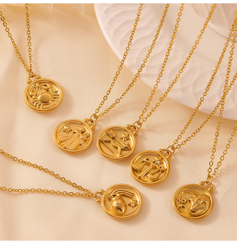 316L Stainless Steel Embossed Zodiac Medallion Necklace - Image 19