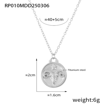 316L Stainless Steel Embossed Zodiac Medallion Necklace - Image 3