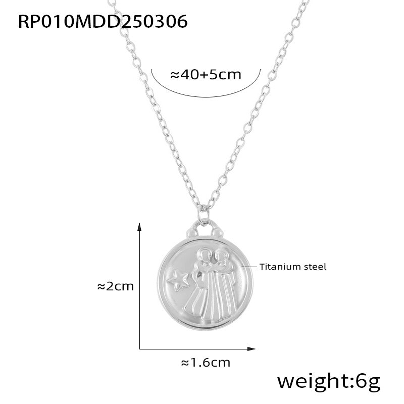 316L Stainless Steel Embossed Zodiac Medallion Necklace - Image 4