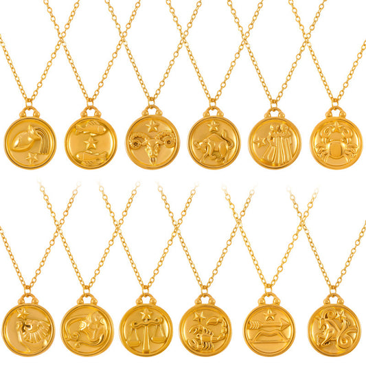316L Stainless Steel Embossed Zodiac Medallion Necklace - Image 6