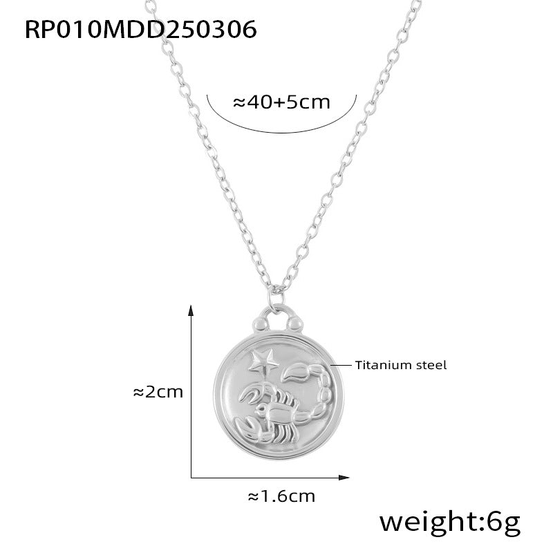 316L Stainless Steel Embossed Zodiac Medallion Necklace - Image 7