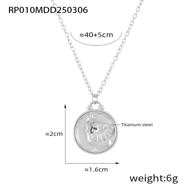 316L Stainless Steel Embossed Zodiac Medallion Necklace - Image 8