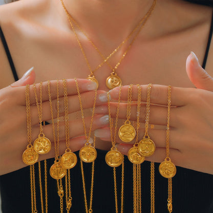 316L Stainless Steel Embossed Zodiac Medallion Necklace - Image 9