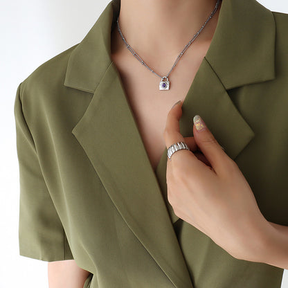 316L Stainless Steel Emerald Cut Zircon Lock Necklace & Earrings - Image 11