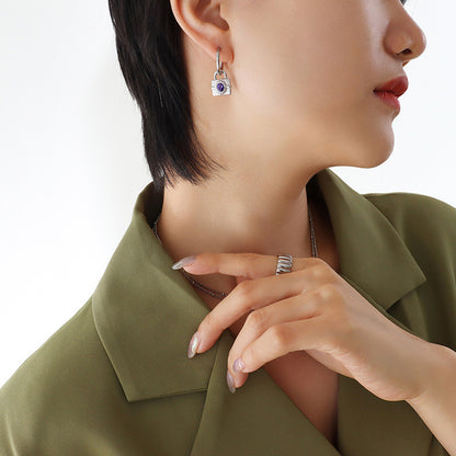 316L Stainless Steel Emerald Cut Zircon Lock Necklace & Earrings - Image 7