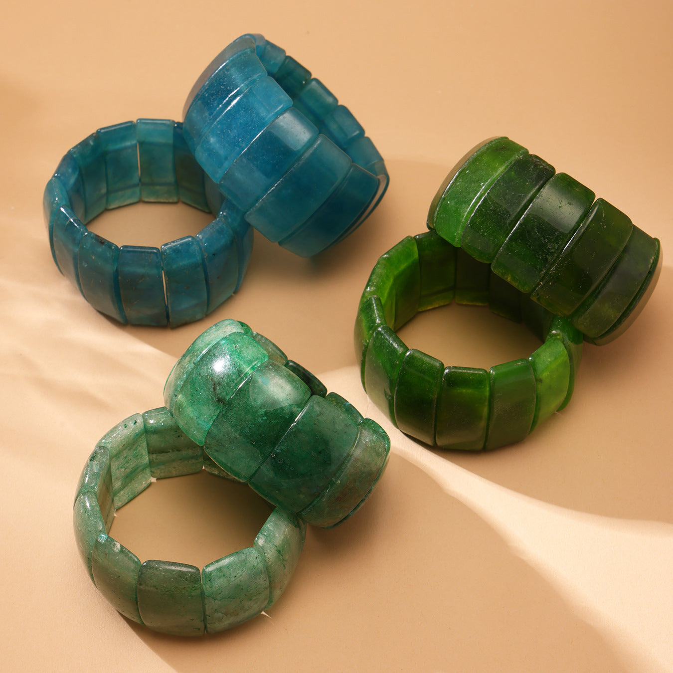 316L Stainless Steel Emerald Green Wide Natural Stone Elastic Bracelet - Image 1