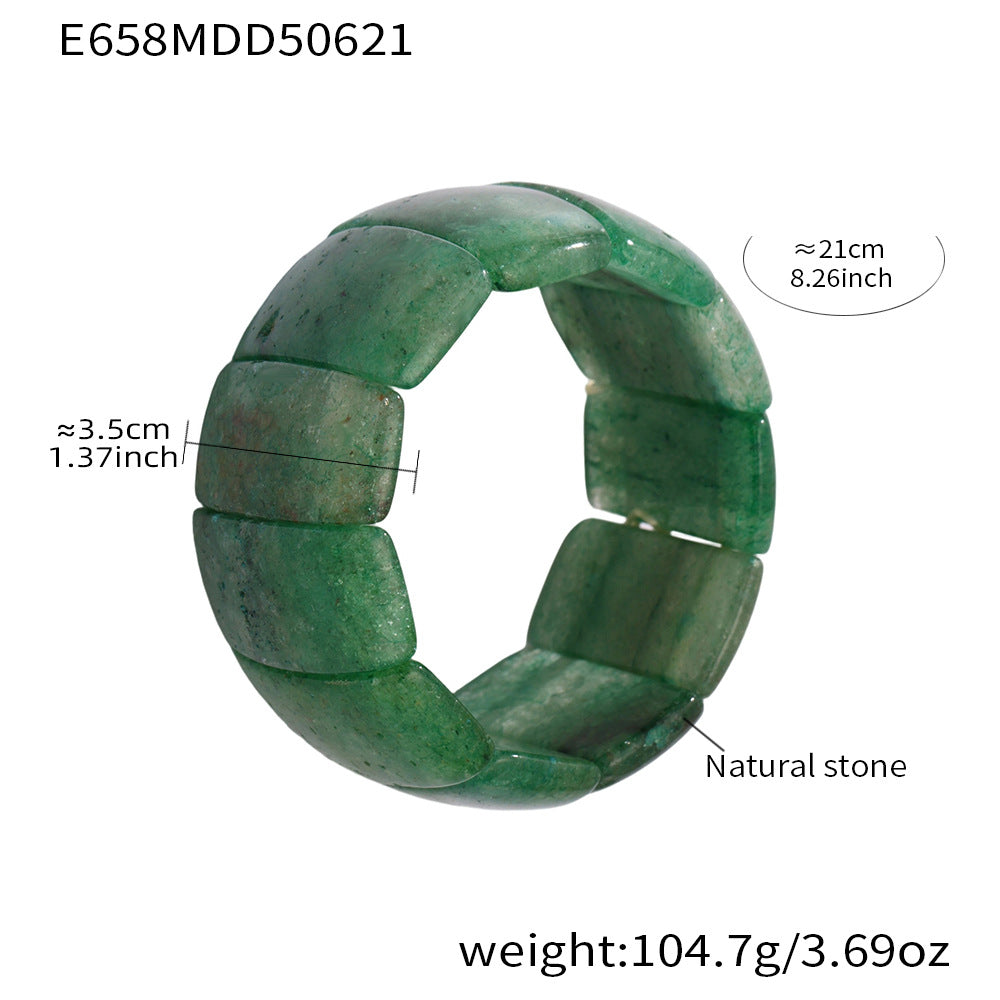 316L Stainless Steel Emerald Green Wide Natural Stone Elastic Bracelet - Image 11