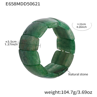 316L Stainless Steel Emerald Green Wide Natural Stone Elastic Bracelet - Image 11
