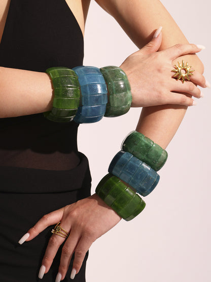 316L Stainless Steel Emerald Green Wide Natural Stone Elastic Bracelet - Image 3