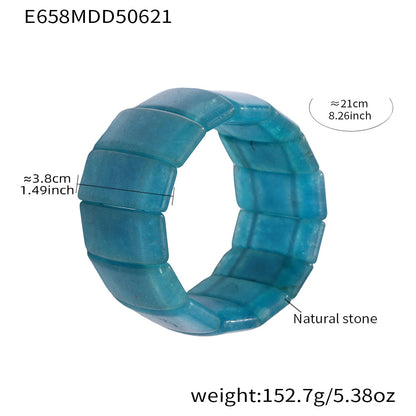 316L Stainless Steel Emerald Green Wide Natural Stone Elastic Bracelet - Image 4