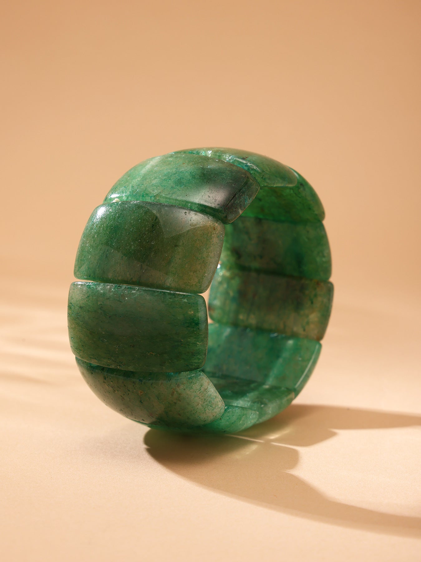 316L Stainless Steel Emerald Green Wide Natural Stone Elastic Bracelet - Image 5