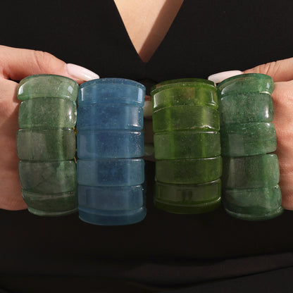 316L Stainless Steel Emerald Green Wide Natural Stone Elastic Bracelet - Image 6