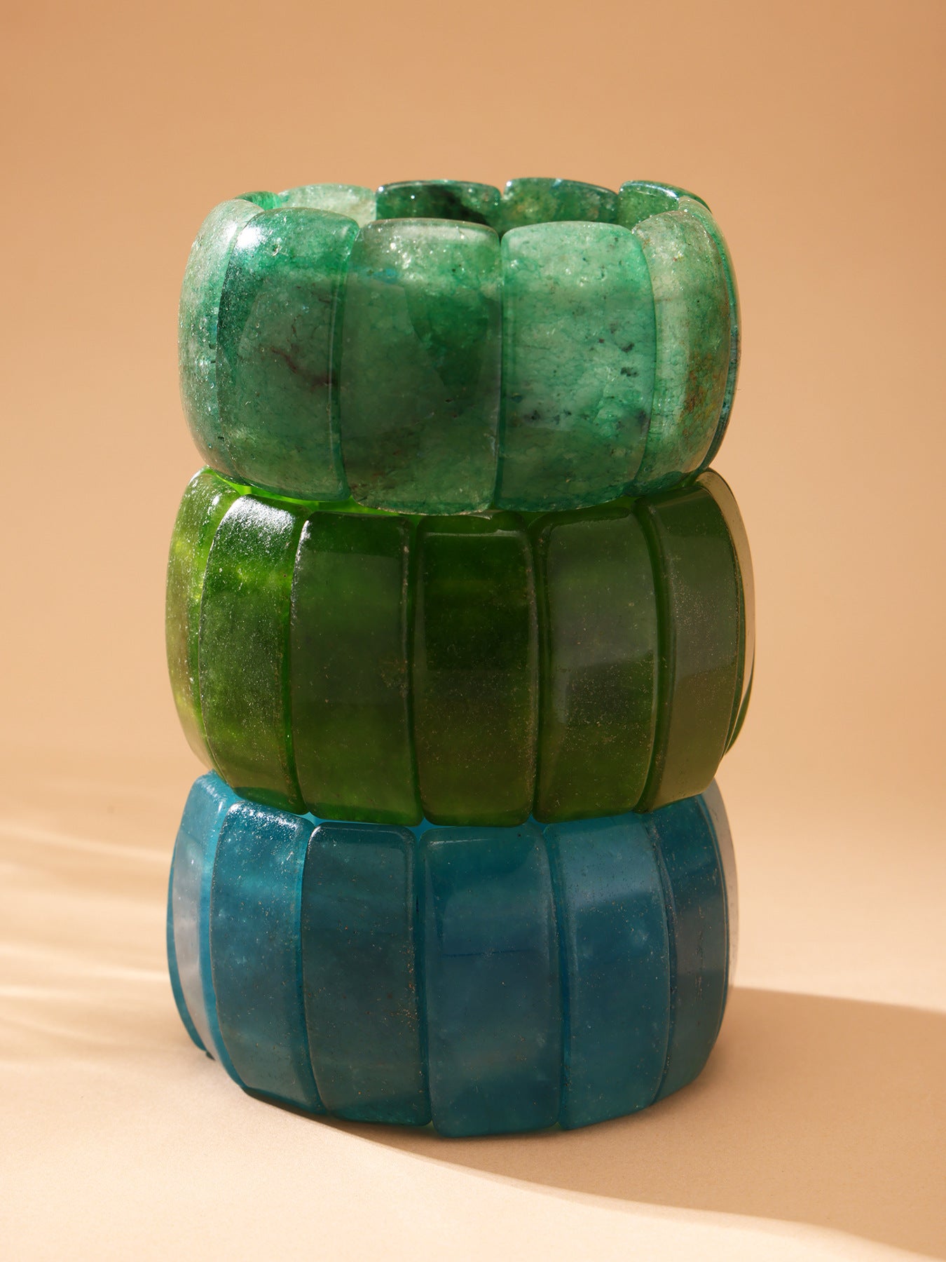 316L Stainless Steel Emerald Green Wide Natural Stone Elastic Bracelet - Image 7